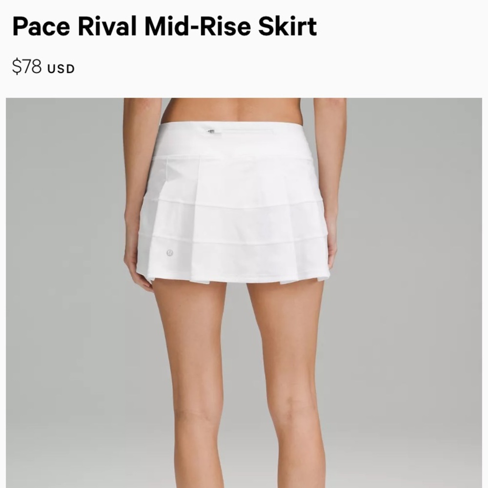 Lululemon Pace Rival mid rise skirt Size 6